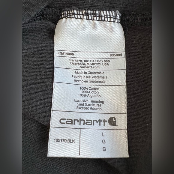 Carhartt Pocket T Shirt Adult Sz Large Relaxed Fit Black Big Logo Mens - Picture 6 of 7